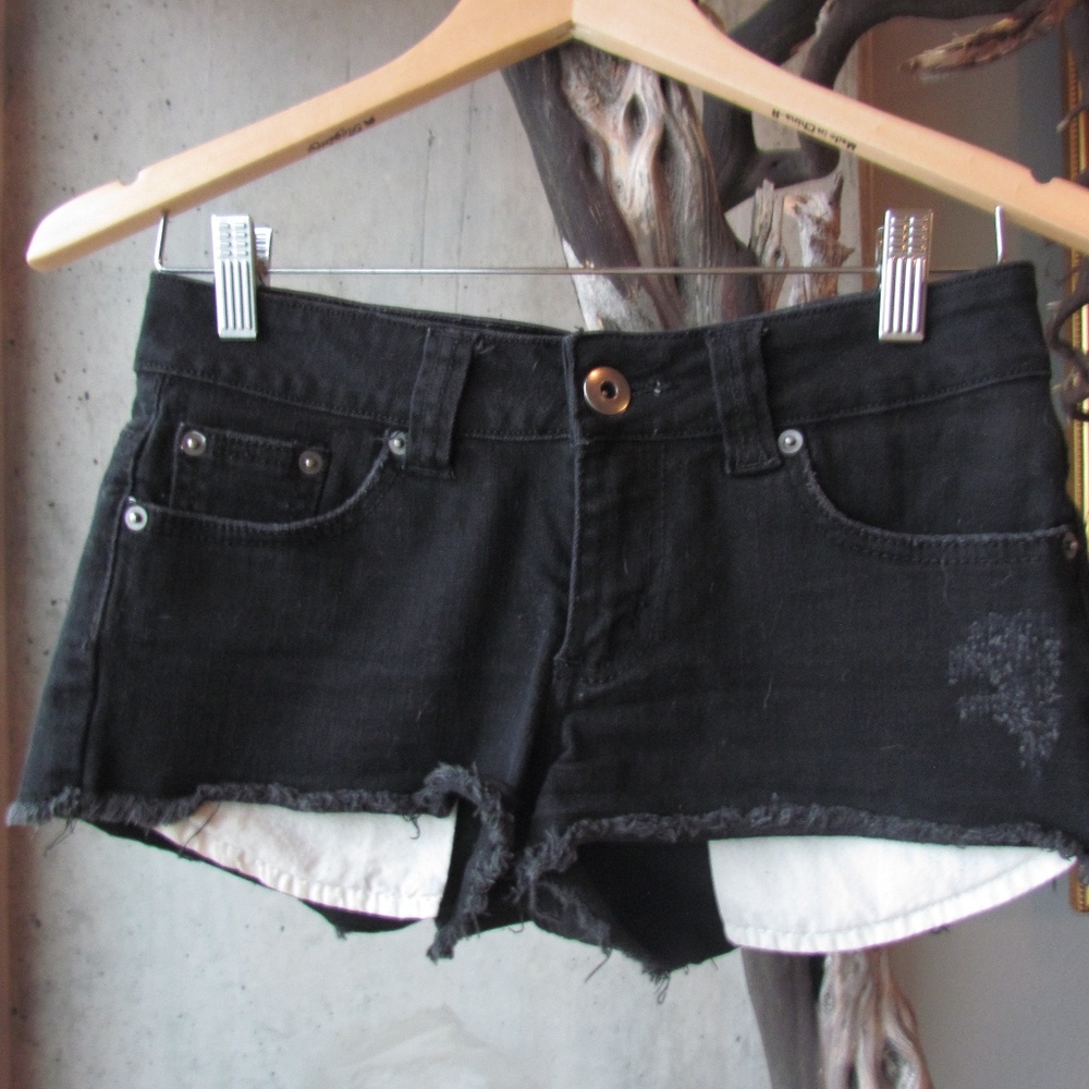 Distressed Black Denim Shorts